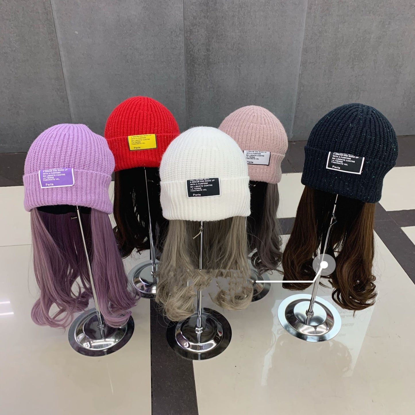 Purple Curly Hair Knitted Wig Cap Bright Silk Knitted Hat Invisible Detachable Wig Cold Cap