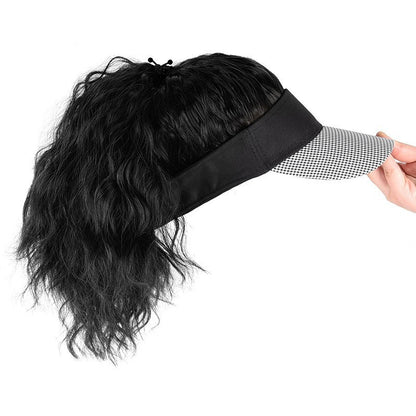 Wig Hat Integrated Women's Fashion Ponytail Wool Fiber Hair Houndstooth Cap Baseball Hat Wig