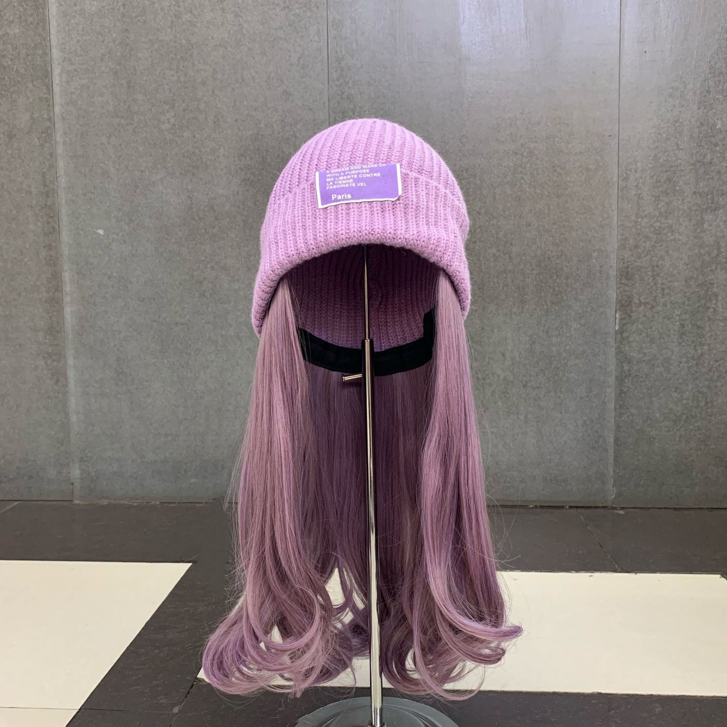 Purple Curly Hair Knitted Wig Cap Bright Silk Knitted Hat Invisible Detachable Wig Cold Cap