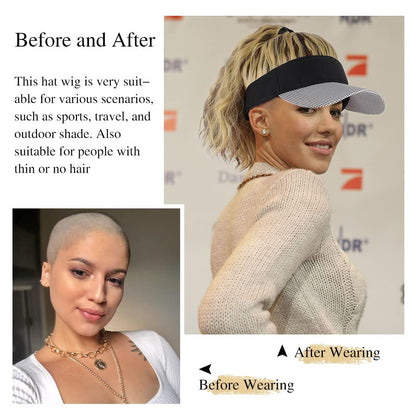 Wig Hat Integrated Women's Fashion Ponytail Wool Fiber Hair Houndstooth Cap Baseball Hat Wig